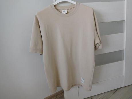 Pull&bear tričko krémové m, s patentom na rukáve,, pull&bear,m