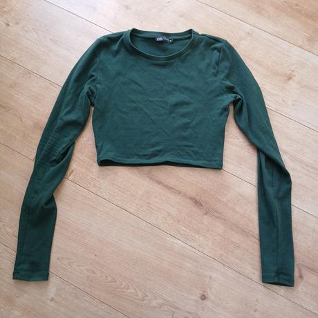 Zelený bavlnený crop top zara, zara,m