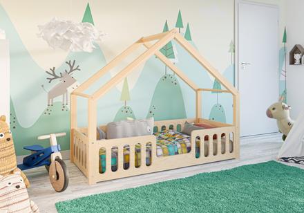 Drevená detská posteľ domček, šírka (cm): 90,dĺžka (cm): 200
