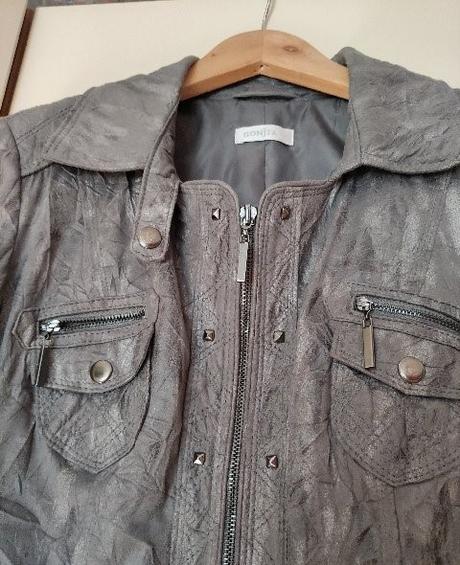 Sivá bunda koženého vzhľadu, m