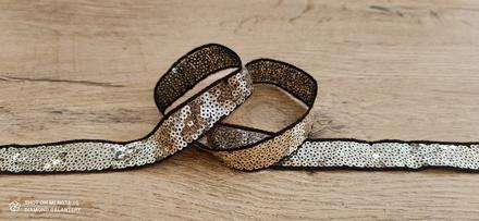 Ozdobná stuha flitrová - 20 mm - zlato čierna - 1, 