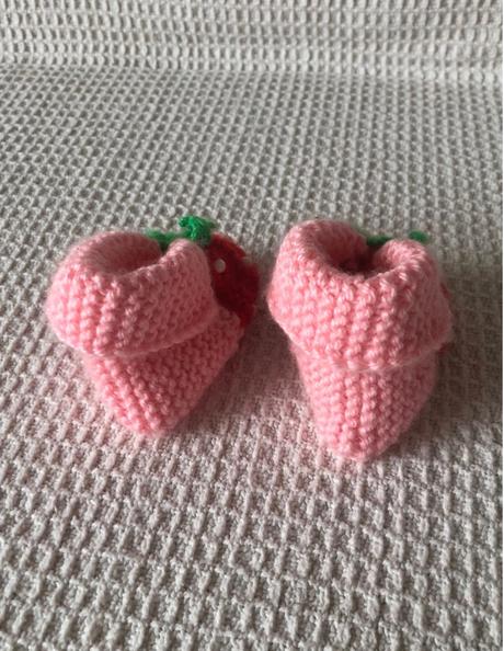 Pletené handmade papučky jahody 6 - 9 mesiacov, 18