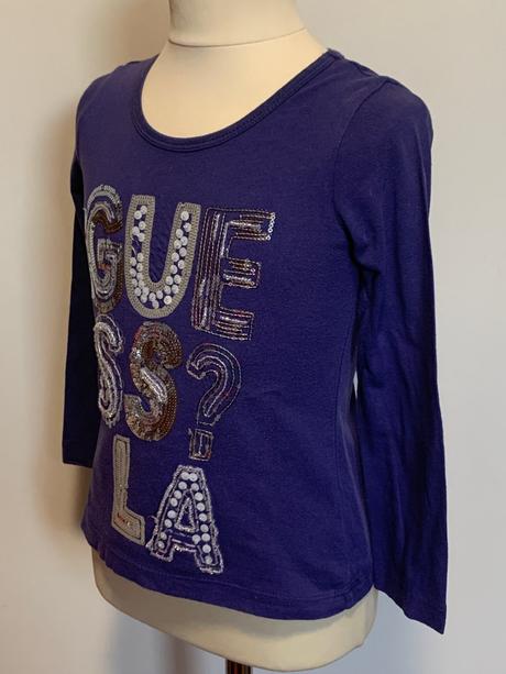 Guess fialové tričko s nápisom, guess,110