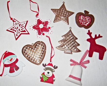 Vianočné ozdoby - sada 10 kusov, kov, drevo, filc, 