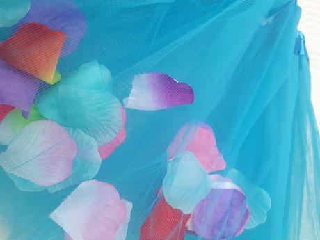 Tyrkysová sukienka s lupienkami tutu,