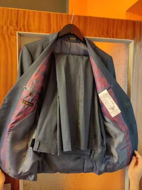 Oblek pánsky 48 modrý s ornamentom vzor novy, 48