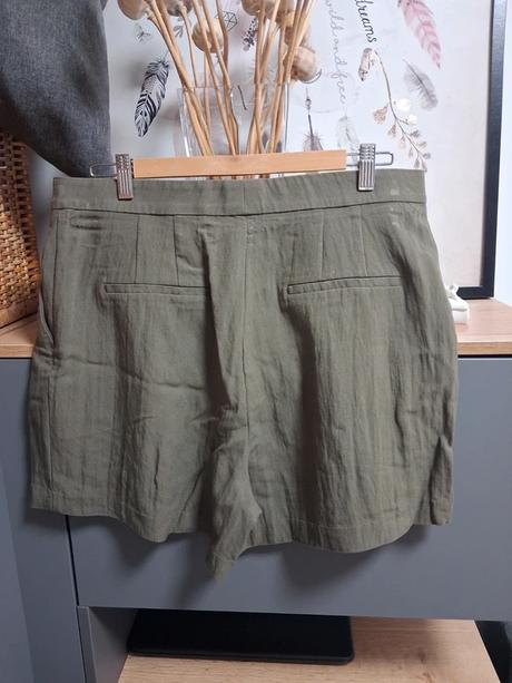 Olivové ľanové kraťasy s vysokým pásom, h&m,xxl