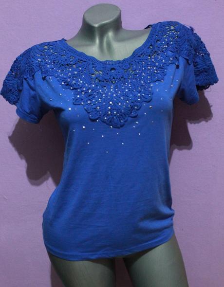 Modra bluzka so zdobenim, m