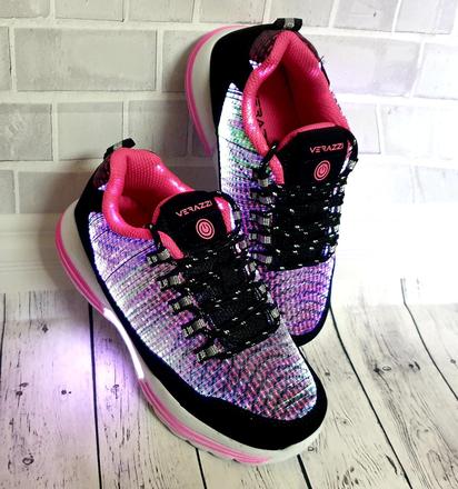 Svietiace tenisky nabíjatelné usb,čierno-ružová, 34