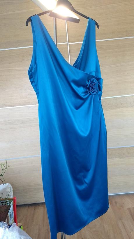 Tyrkysove satenove saty michell+set nausnice+nahrd, 46
