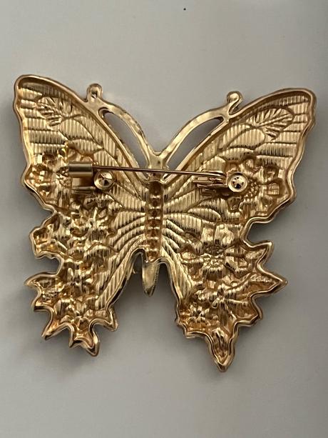 Krasna brosna motyl modro biely,