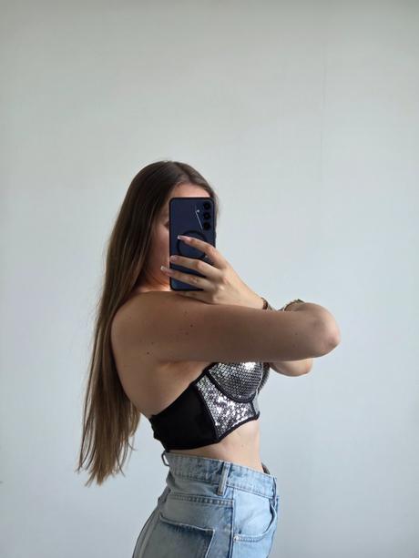 Lesklý top 75c, h&m,s