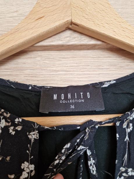 Mohito čierne kvietkované šaty s 3/4 rukávmi veľ.s, mohito,s