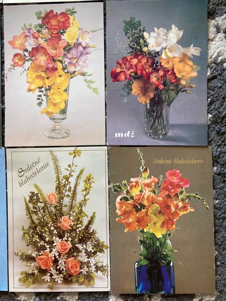 Retro pohľadnice kytice 80-90te roky, 