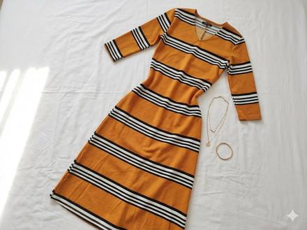 Oranžové pruhované šaty s v-výstrihom reserved, reserved,m
