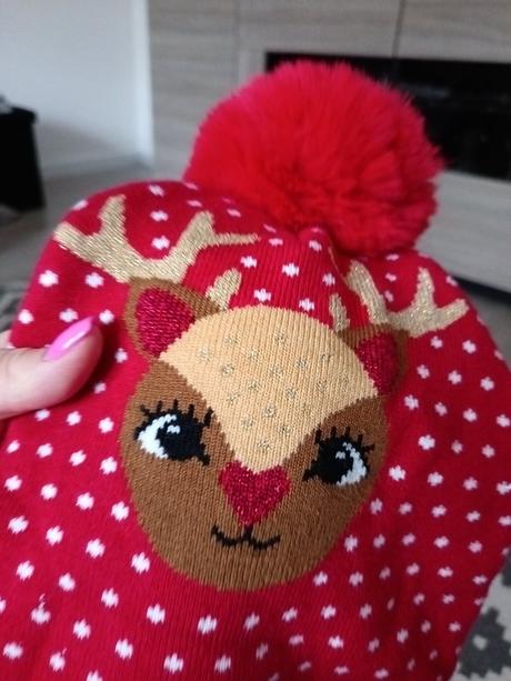 Červená čiapka s brmboľcom, h&m,128