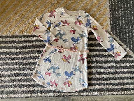 Vtáčikové mikinové šaty 122/128, h&m,122