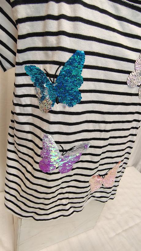 Pásikavé tričko s motýlikmi, page young 146-152 cm, 152
