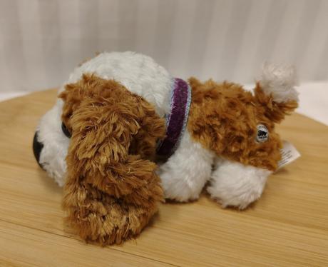 Plyšový hnedo biely psík obojok so srdiečkom 13 cm, 