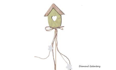 Drevený zápich - domček - zelený, 