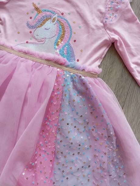 Dúhové lesklé šaty s jednorožcom 98, primark,98