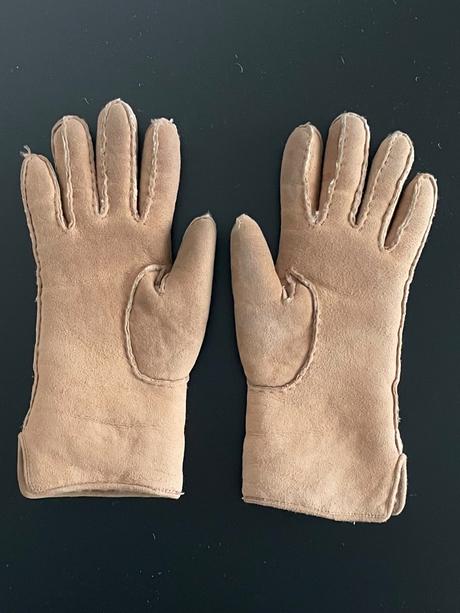 Hnedé kožené rukavice z barana s vlnou, s