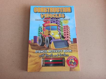 Construction vehicles - stencil activity book, 