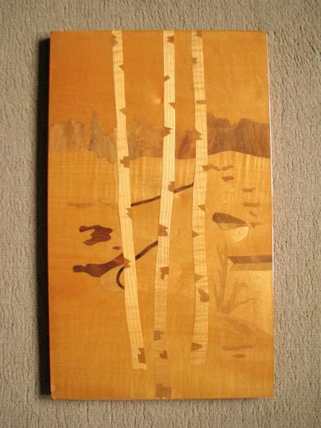 Vintage drevený obraz brezový háj,