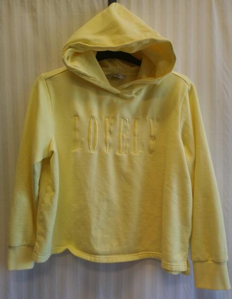 Crop žltá mikina s nápisom, essentials, xl/xxl, tchibo,xxl