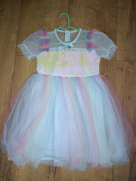 Modre tylove saty 128/134, 128