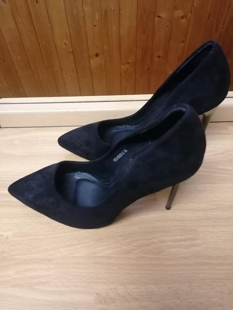 Čierne semišové lodičky na vysokom opätku, 36