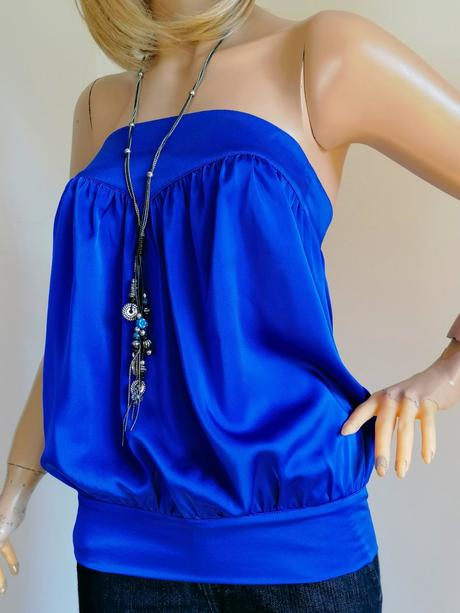 Letný top z modrého hodvábu, s