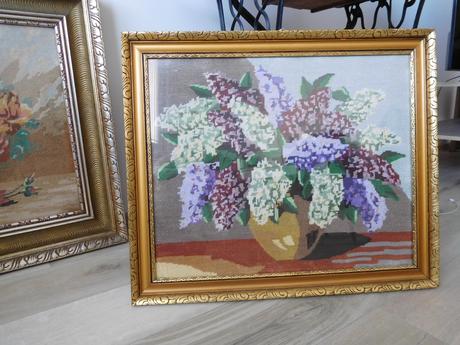 Obrazy vyšívané krížiková výšivka -v drevenom ráme, 