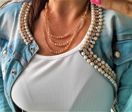 Korálkový trblietavý viacradový náhrdelník, 