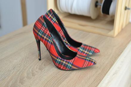 Červené kárované lodičky 36, 36