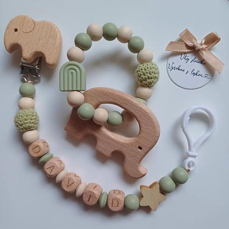 Retiazka na cumlík s menom a hryzadlo sloník, 