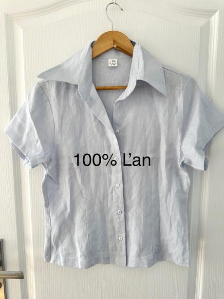 Svetlomodrá ľanová blúzka s krátkymi rukávmi, m