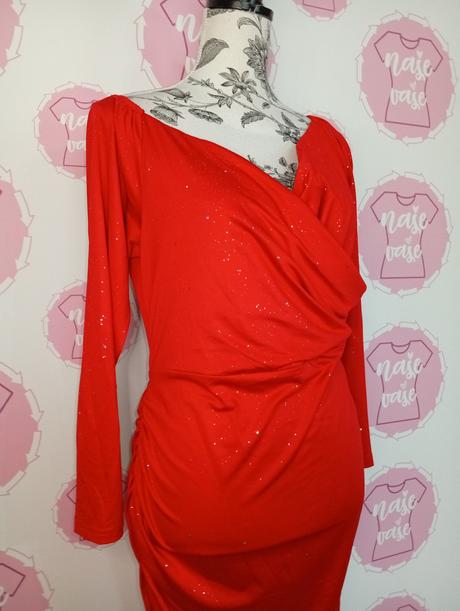 Červené trblietavé šaty s viazaním, 44