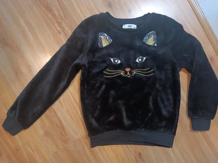Plyšová mikina s mačičkou, h&m,140