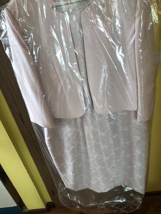 Krásne spoločenské šaty púdrovo ružová s bolerkom, 46