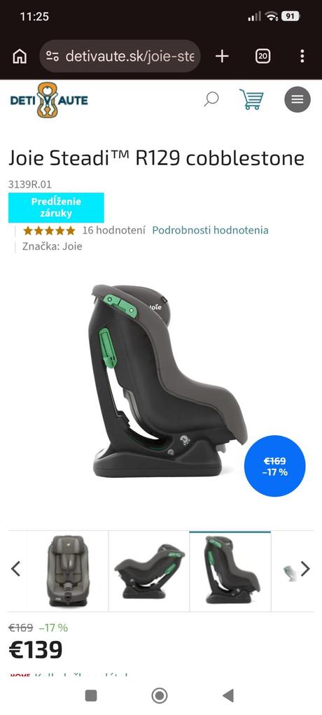 Autosedačka joie steadi 0/18kg už len 1ks, joie