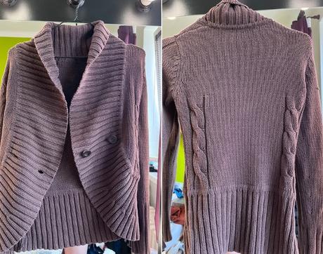 Zimny hnedy svetrik na gombik, s