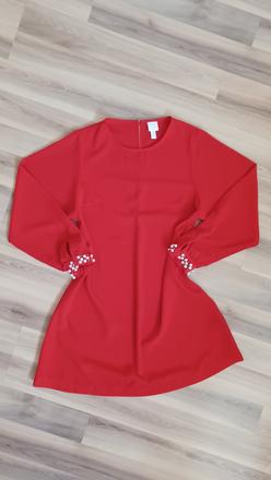 Červené voľné šaty s perlami, h&m,m