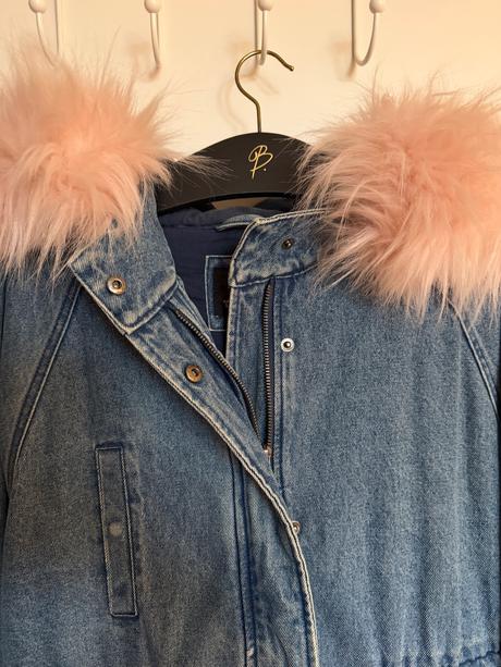 Denim parka s ruzovou kozusinou - bershka, bershka,s