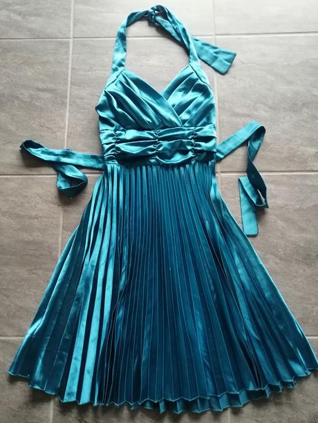 Tyrkysové saténové šaty v34-36, h&m,34