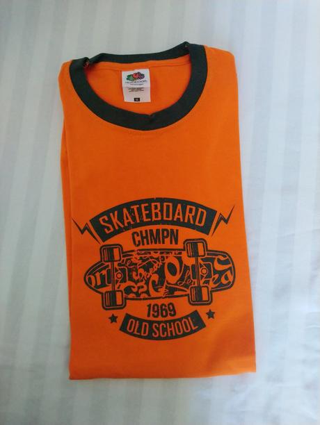 Pánske oranžové tričko skateboard, fruit loom, m, m