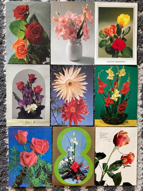 Retro kvetinkové pohľadnice 80-90te roky, 