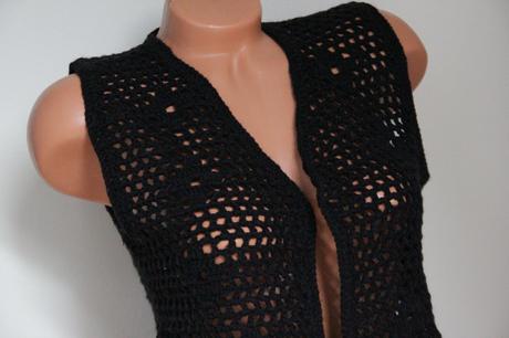 Čierny háčkovaný kardigan veľkosť l, l