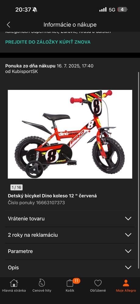 Detský bicykel 12 dino bike v záruke, dino bikes,12