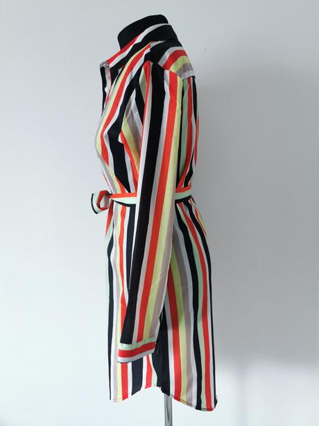 Farebné pásikavé košelové šaty, s